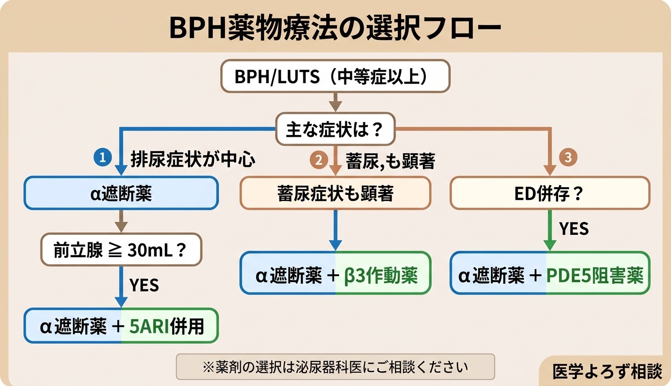 BPH薬物療法の選択フローチャート