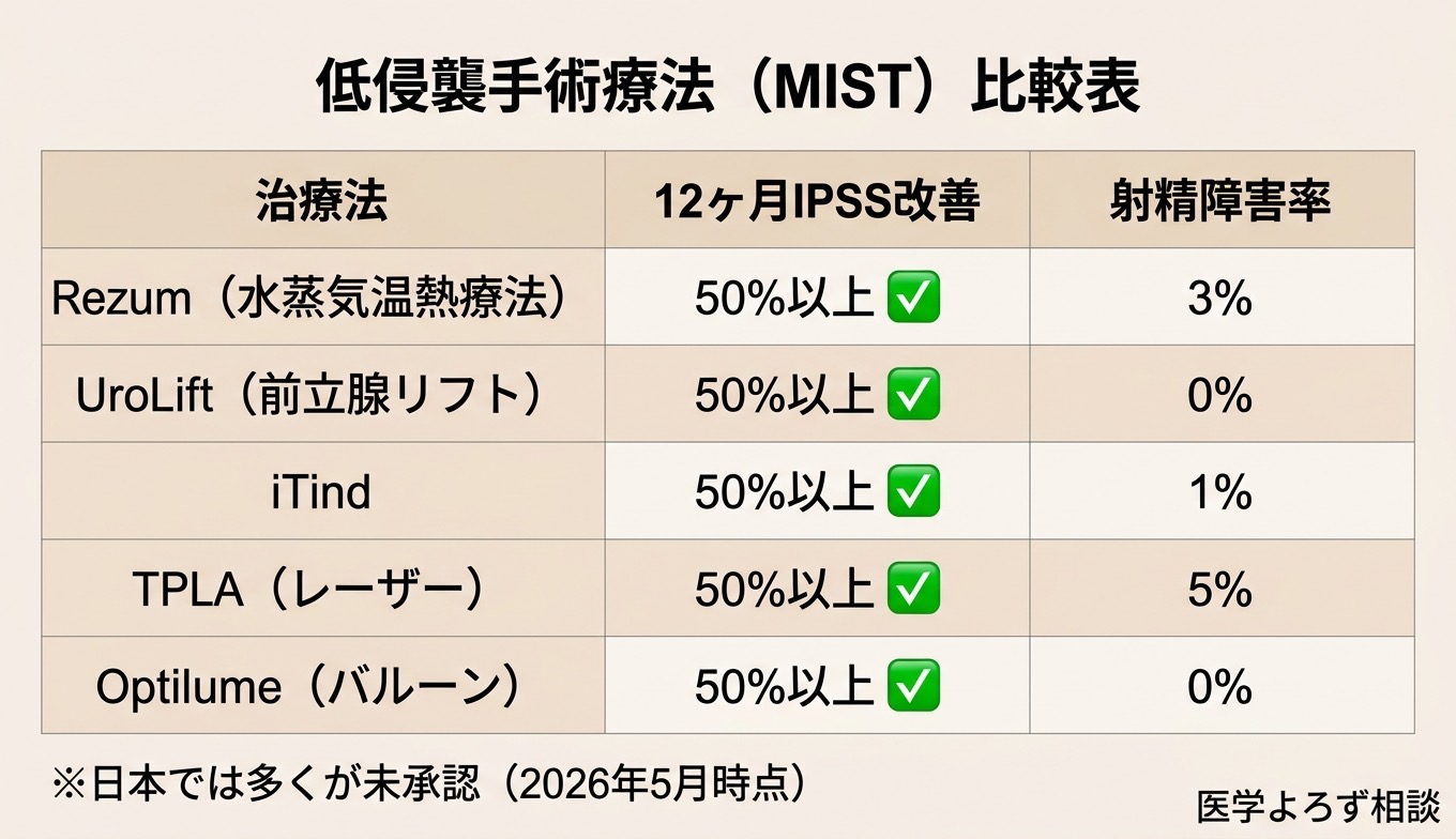 低侵襲手術（MIST）5種類の比較
